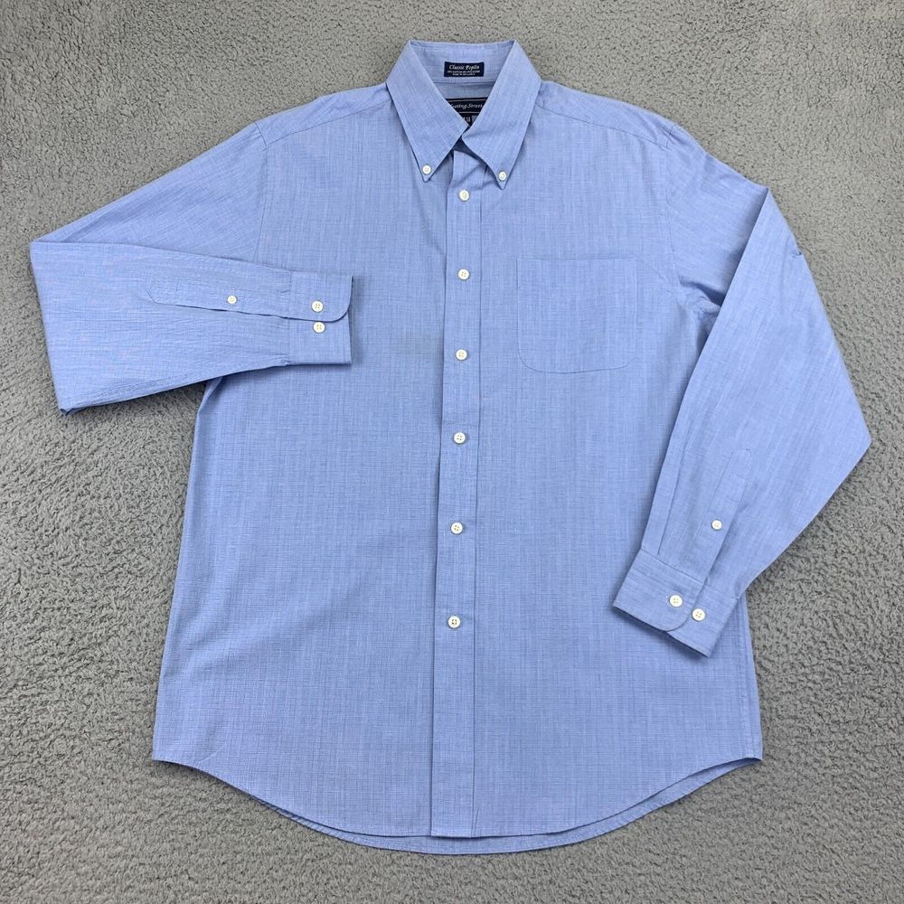 Meeting Street Shirt Mens 15.5 Blue‎ Classic Poplin Button-Down Long Sleeve